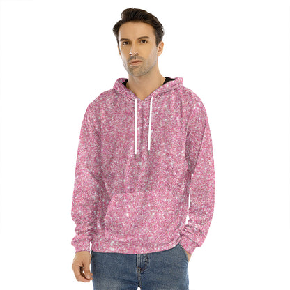 Pink (NOT Real) Glitter Print Men's Velvet Pullover Hoodie