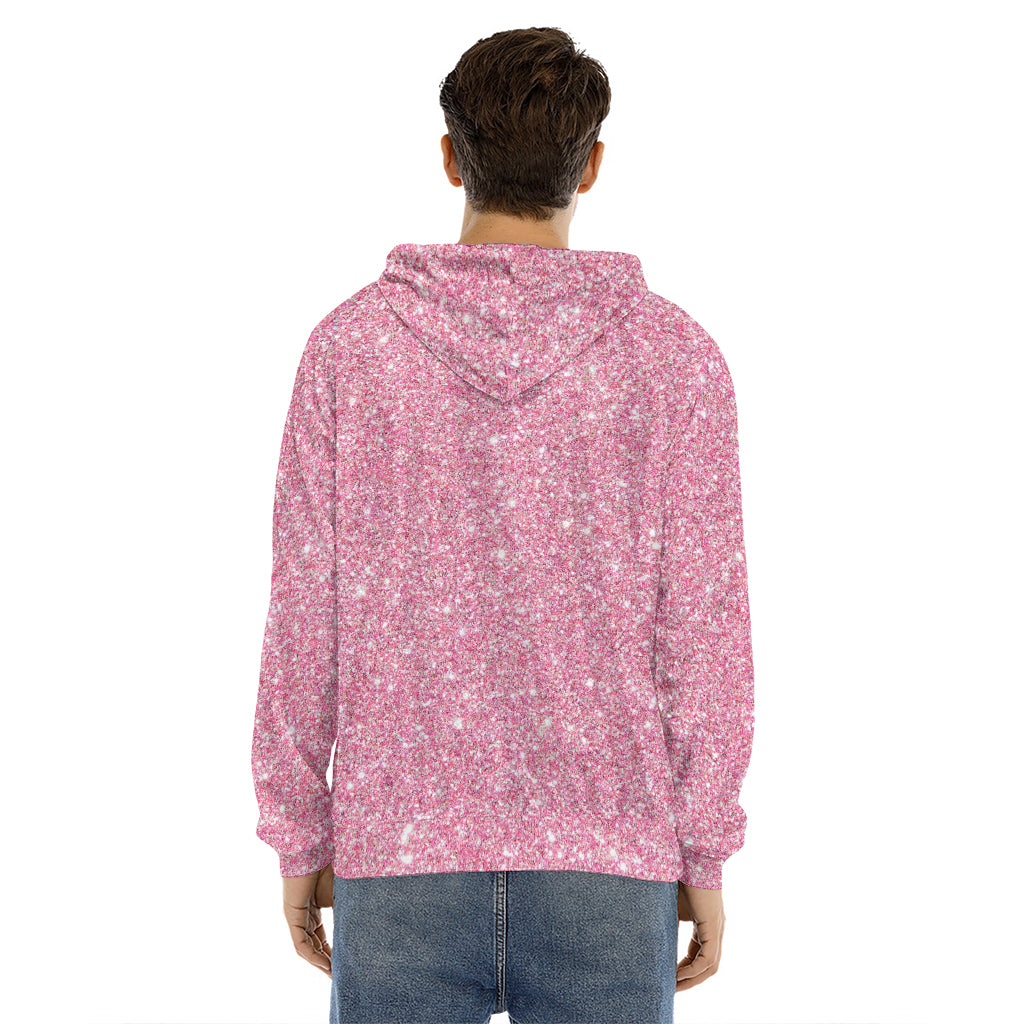 Pink (NOT Real) Glitter Print Men's Velvet Pullover Hoodie