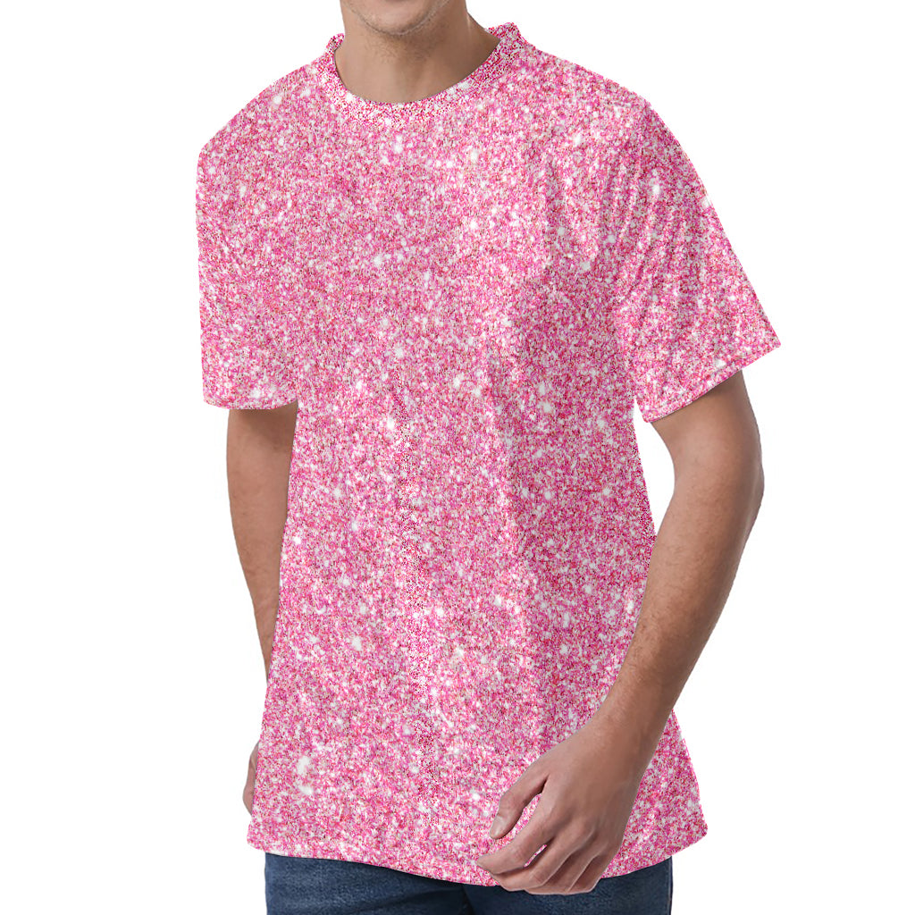 Pink (NOT Real) Glitter Print Men's Velvet T-Shirt