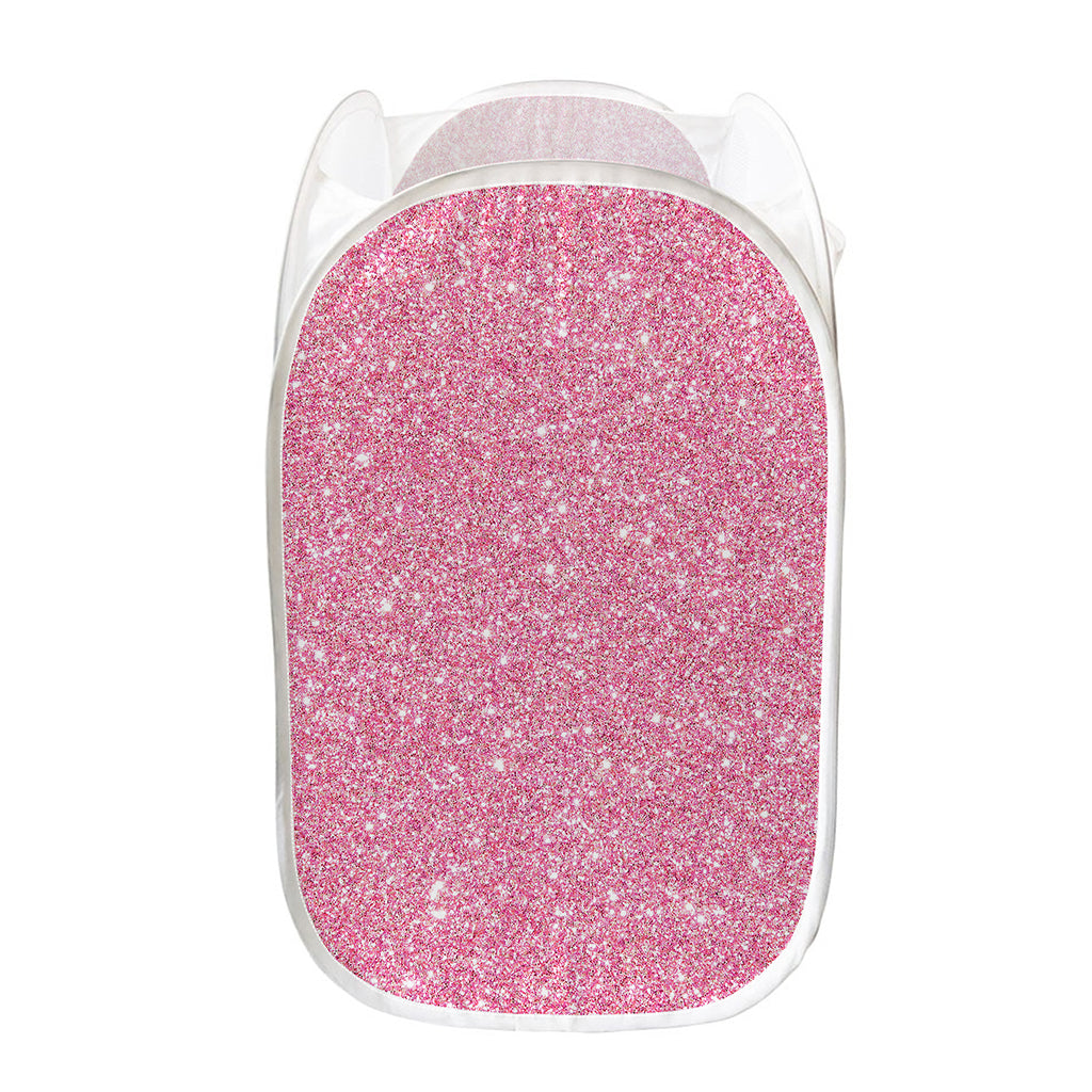 Pink (NOT Real) Glitter Print Mesh Laundry Hamper