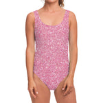 Pink (NOT Real) Glitter Print One Piece Swimsuit