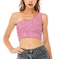 Pink (NOT Real) Glitter Print One Shoulder Crop Top