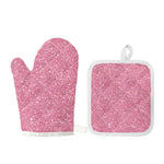 Pink (NOT Real) Glitter Print Oven Mitt And Pot Holder Set