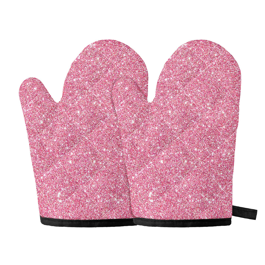 Pink (NOT Real) Glitter Print Oven Mitts