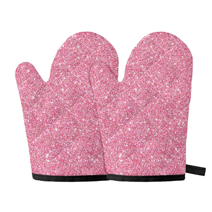 Pink (NOT Real) Glitter Print Oven Mitts
