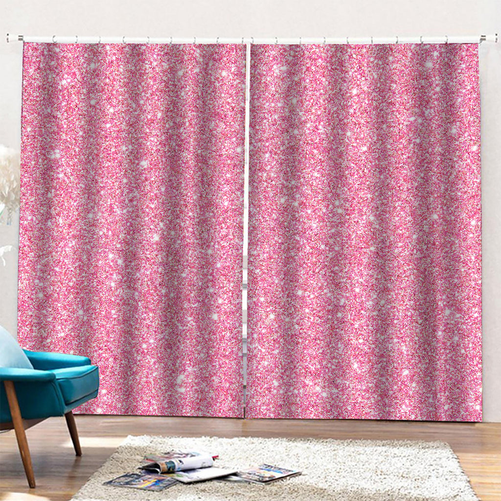 Pink (NOT Real) Glitter Print Pencil Pleat Curtains