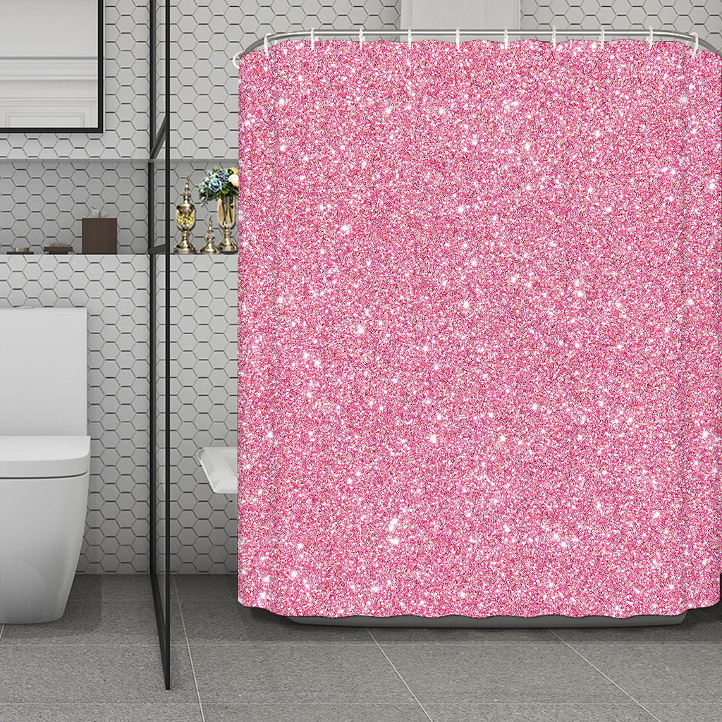 Pink (NOT Real) Glitter Print Polyester Shower Curtain