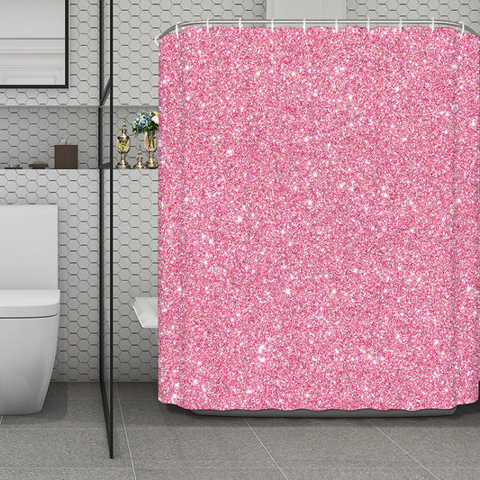 Pink (NOT Real) Glitter Print Polyester Shower Curtain