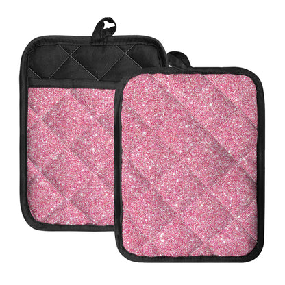 Pink (NOT Real) Glitter Print Pot Holders With Pocket