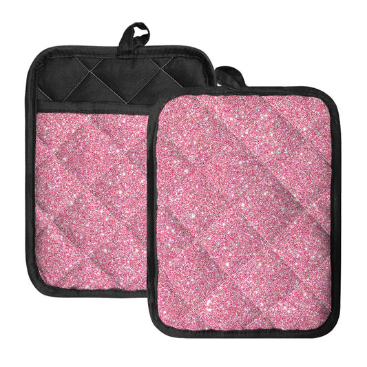 Pink (NOT Real) Glitter Print Pot Holders With Pocket