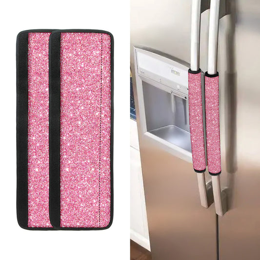 Pink (NOT Real) Glitter Print Refrigerator Handle Covers