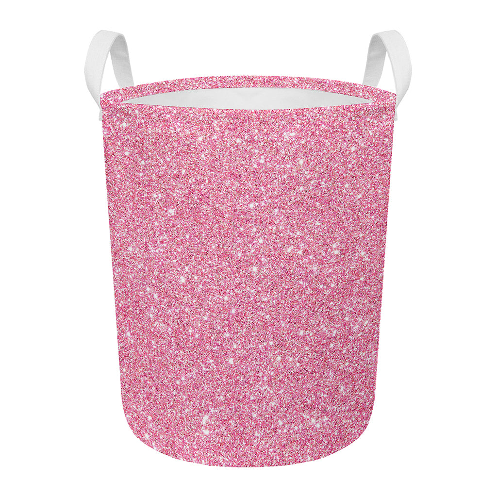 Pink (NOT Real) Glitter Print Round Laundry Basket