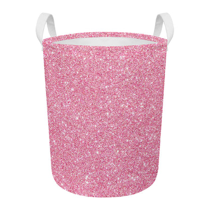 Pink (NOT Real) Glitter Print Round Laundry Basket