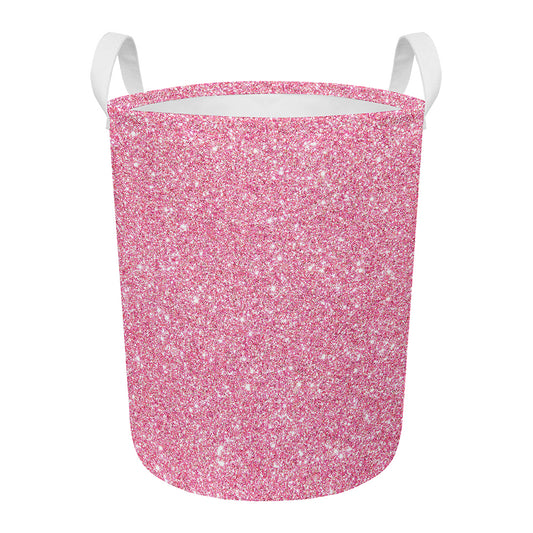 Pink (NOT Real) Glitter Print Round Laundry Basket