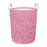 Pink (NOT Real) Glitter Print Round Laundry Basket