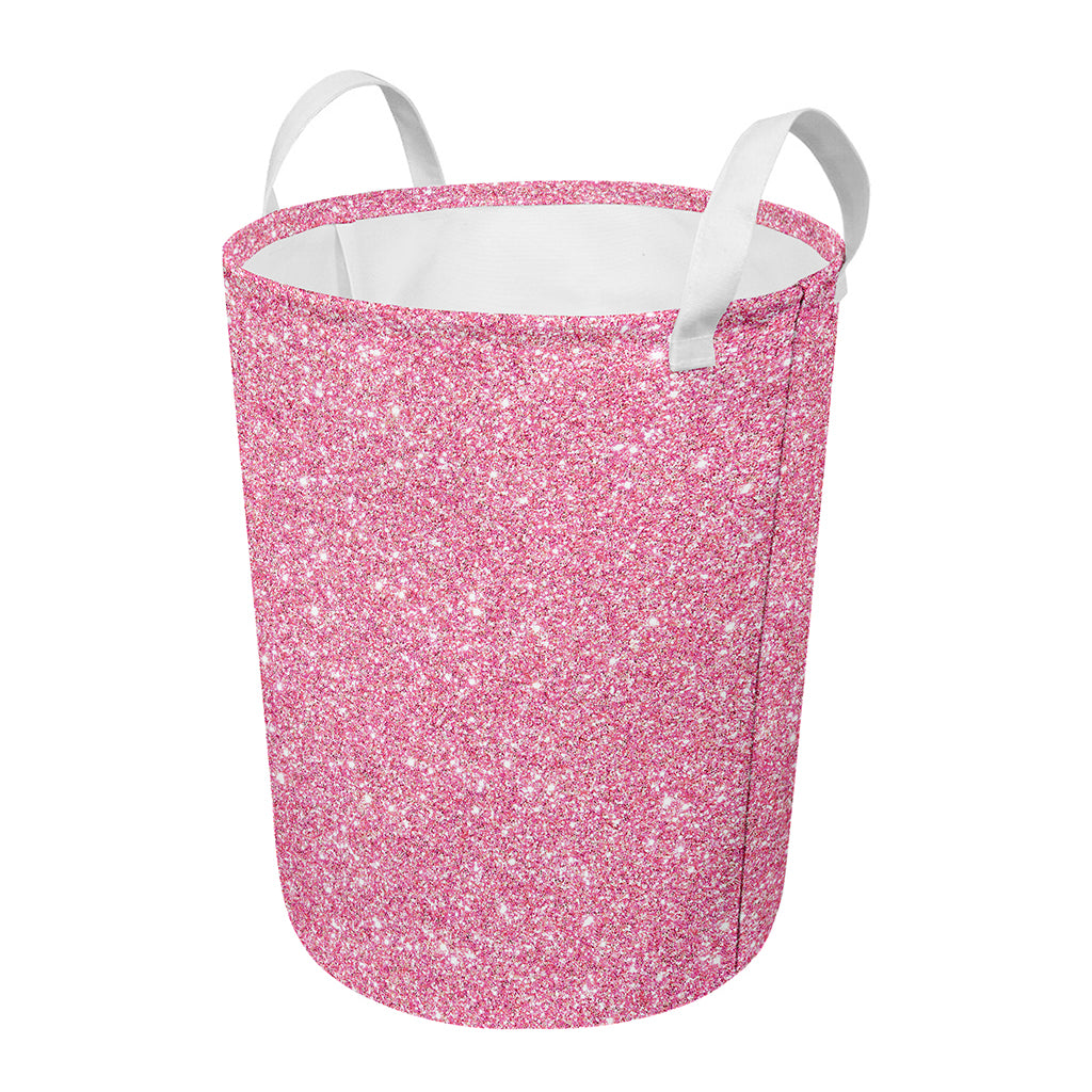 Pink (NOT Real) Glitter Print Round Laundry Basket