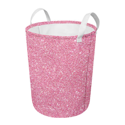 Pink (NOT Real) Glitter Print Round Laundry Basket