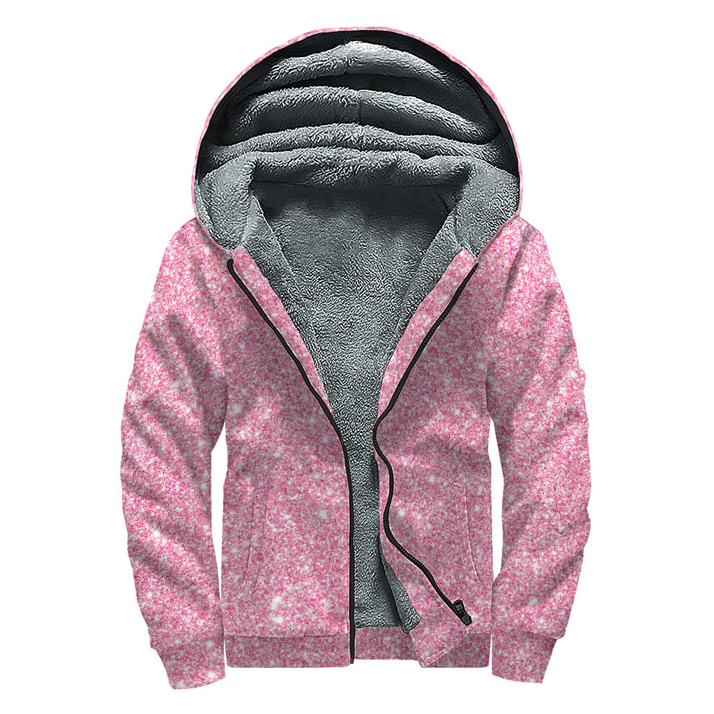 Pink (NOT Real) Glitter Print Sherpa Lined Zip Up Hoodie
