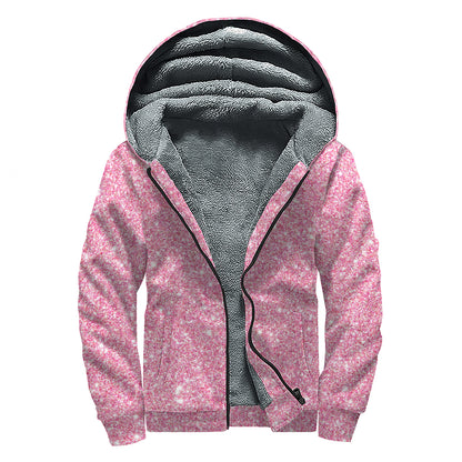 Pink (NOT Real) Glitter Print Sherpa Lined Zip Up Hoodie