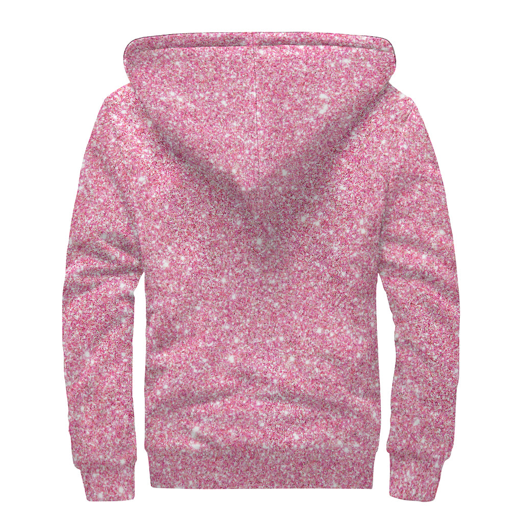 Pink (NOT Real) Glitter Print Sherpa Lined Zip Up Hoodie