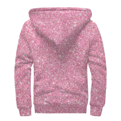 Pink (NOT Real) Glitter Print Sherpa Lined Zip Up Hoodie
