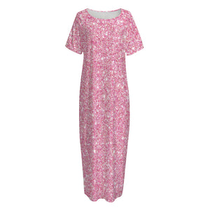 Pink (NOT Real) Glitter Print Short Sleeve Long Nightdress