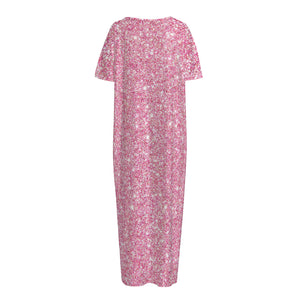 Pink (NOT Real) Glitter Print Short Sleeve Long Nightdress