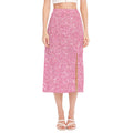 Pink (NOT Real) Glitter Print Side Slit Midi Skirt