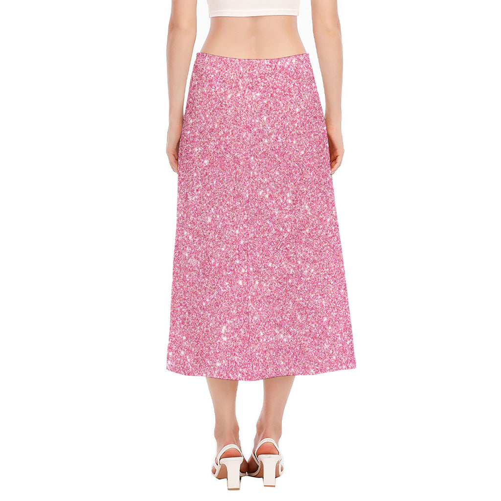 Pink (NOT Real) Glitter Print Side Slit Midi Skirt