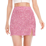 Pink (NOT Real) Glitter Print Side Slit Mini Skirt