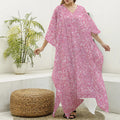 Pink (NOT Real) Glitter Print Silk V-Neck Kaftan Dress