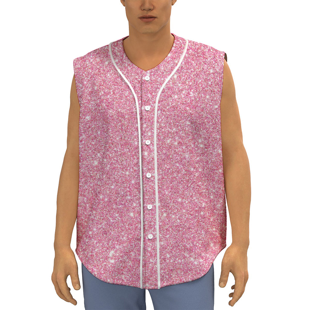 Pink (NOT Real) Glitter Print Sleeveless Baseball Jersey