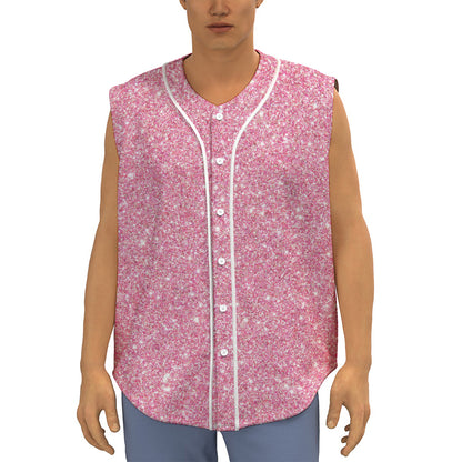 Pink (NOT Real) Glitter Print Sleeveless Baseball Jersey