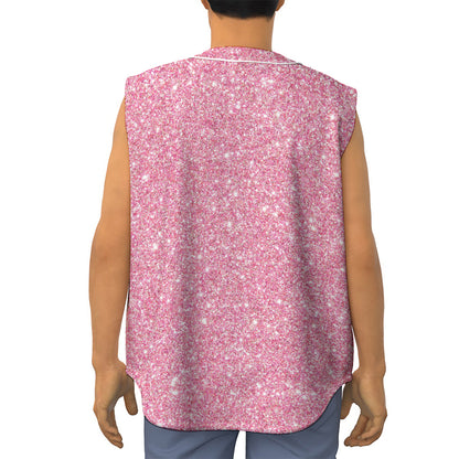 Pink (NOT Real) Glitter Print Sleeveless Baseball Jersey