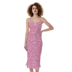 Pink (NOT Real) Glitter Print Slim Fit Midi Cami Dress