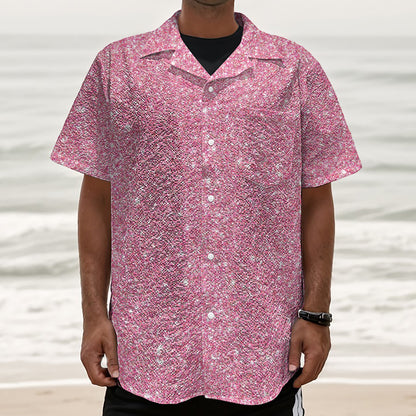 Pink (NOT Real) Glitter Print Textured Short Sleeve Shirt