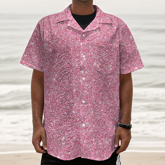 Pink (NOT Real) Glitter Print Textured Short Sleeve Shirt