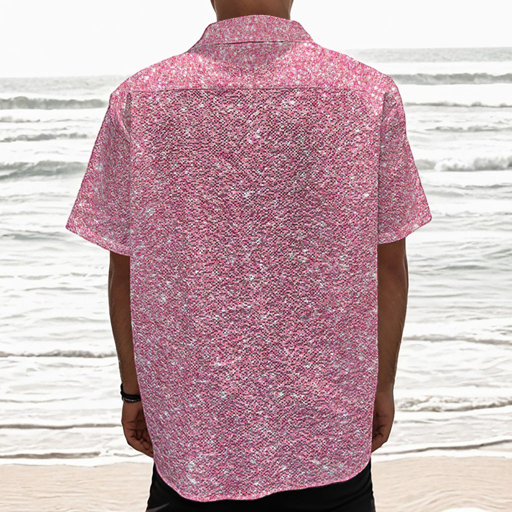 Pink (NOT Real) Glitter Print Textured Short Sleeve Shirt