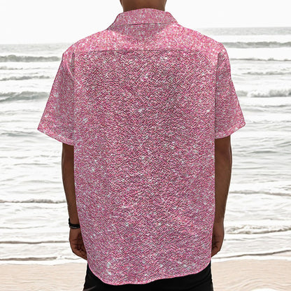 Pink (NOT Real) Glitter Print Textured Short Sleeve Shirt