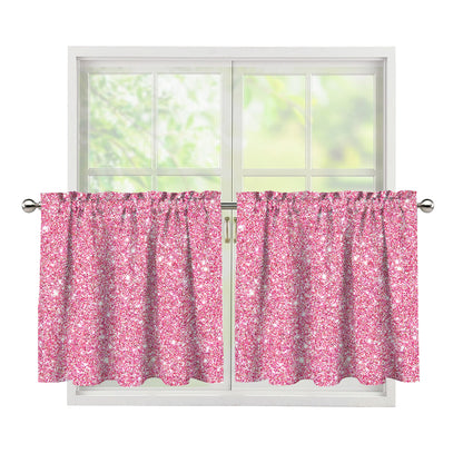 Pink (NOT Real) Glitter Print Tier Curtains
