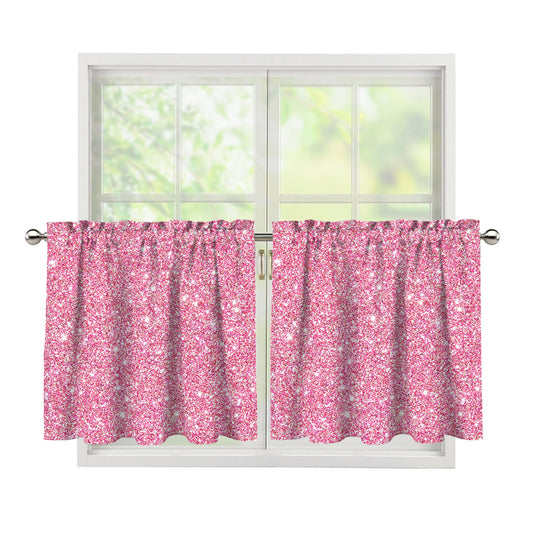 Pink (NOT Real) Glitter Print Tier Curtains