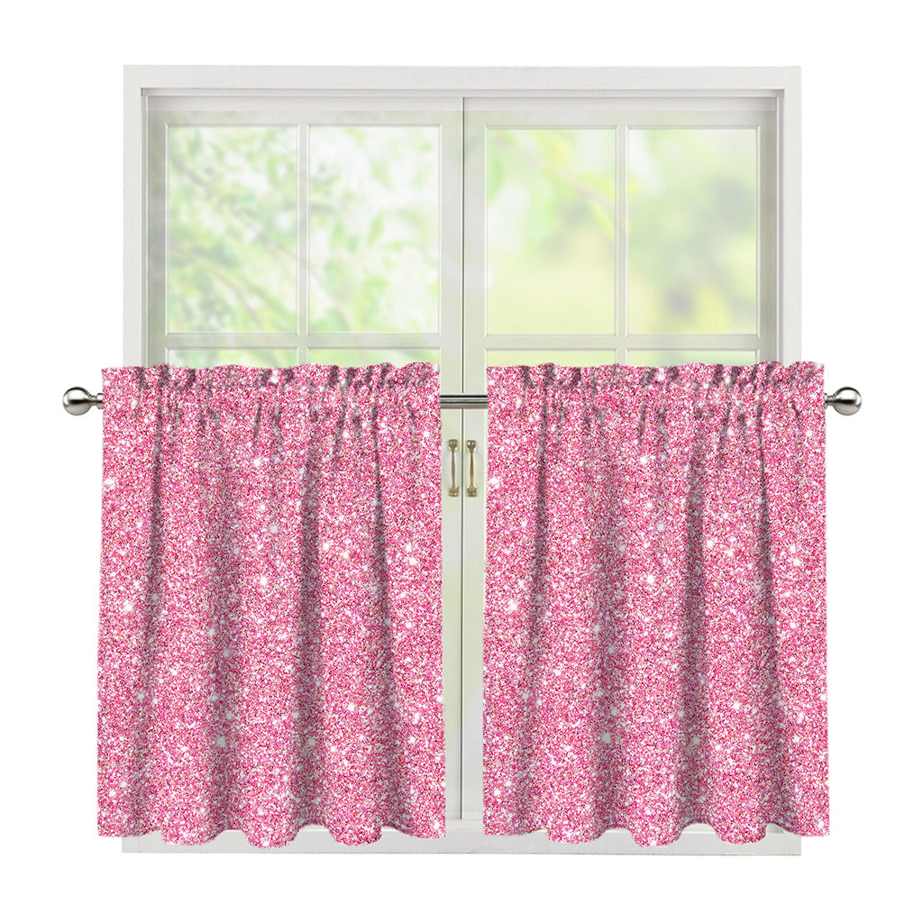 Pink (NOT Real) Glitter Print Tier Curtains