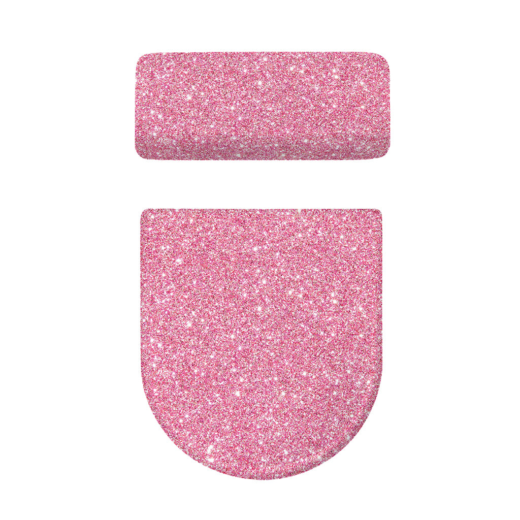 Pink (NOT Real) Glitter Print Toilet Lid And Tank Cover Set