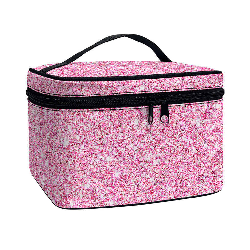 Pink (NOT Real) Glitter Print Travel Makeup Bag