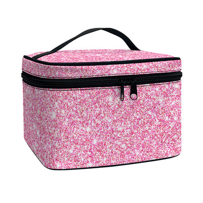 Pink (NOT Real) Glitter Print Travel Makeup Bag