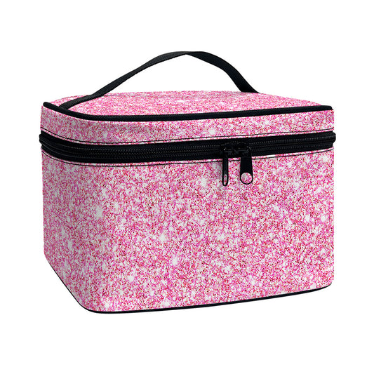 Pink (NOT Real) Glitter Print Travel Makeup Bag