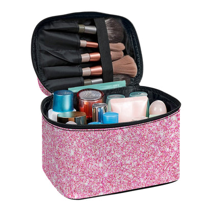 Pink (NOT Real) Glitter Print Travel Makeup Bag