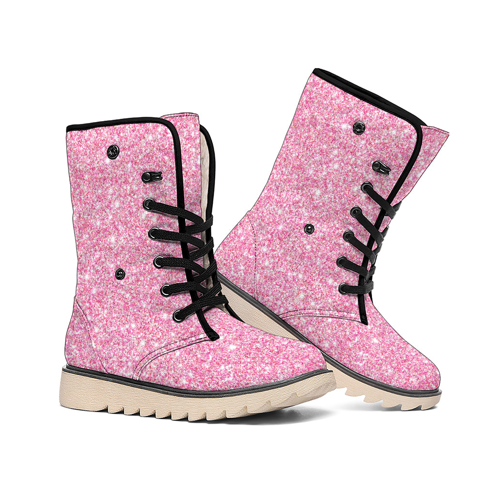 Pink (NOT Real) Glitter Print Winter Boots