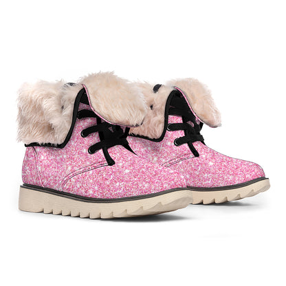 Pink (NOT Real) Glitter Print Winter Boots