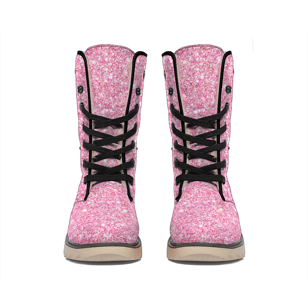 Pink (NOT Real) Glitter Print Winter Boots